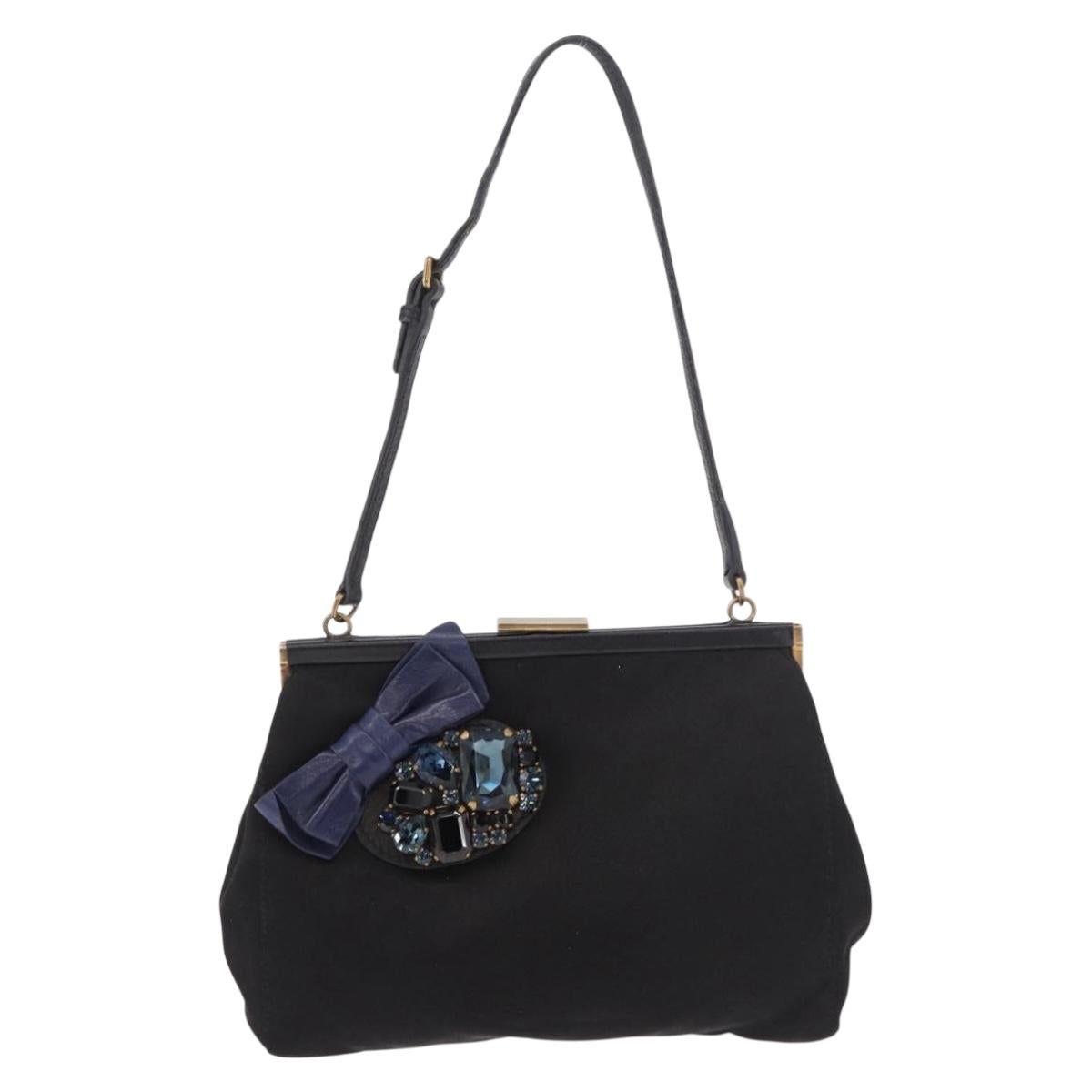 Miu Miu Hand Bag Satin Black Gold Auth 187043A