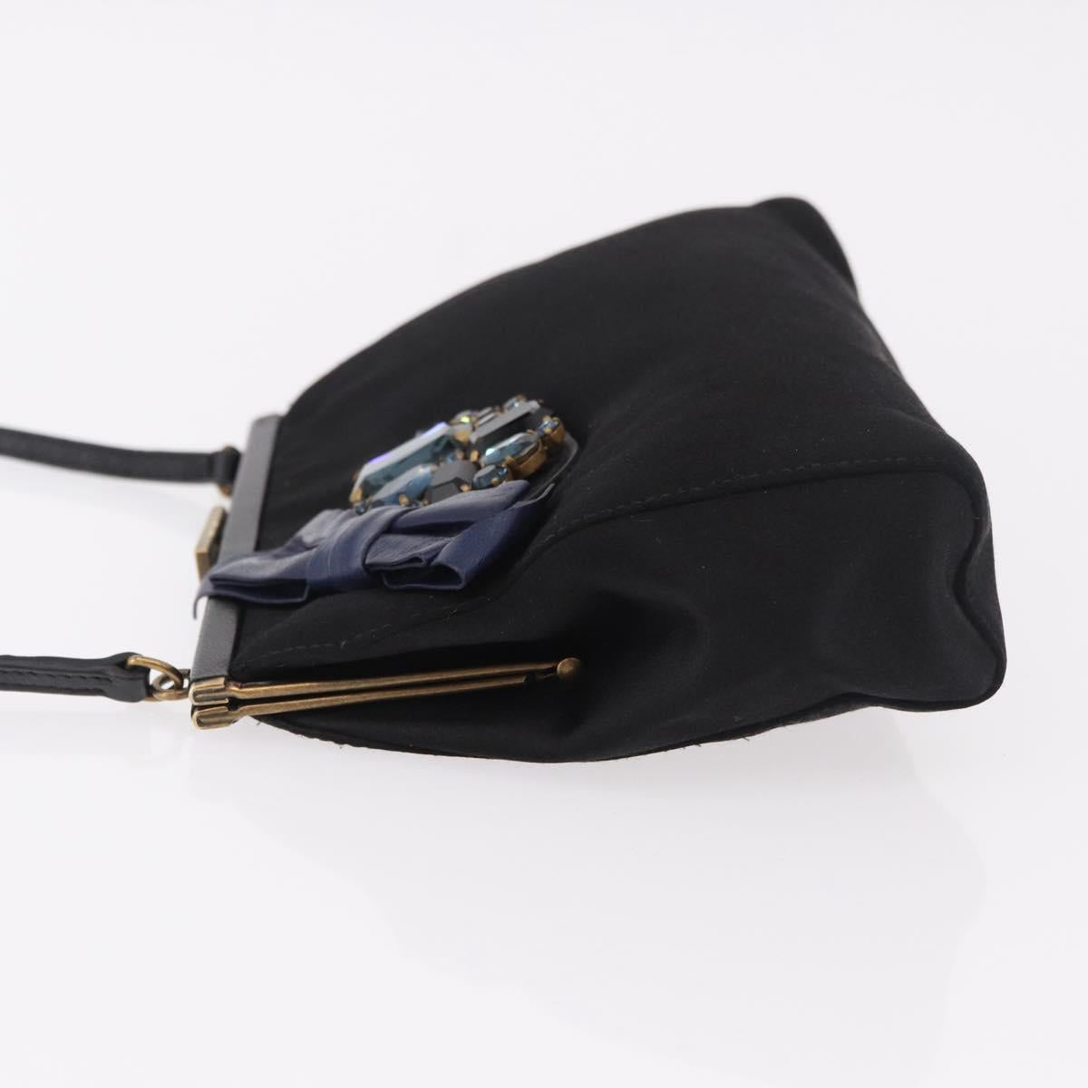Miu Miu Hand Bag Satin Black Gold Auth 187043A