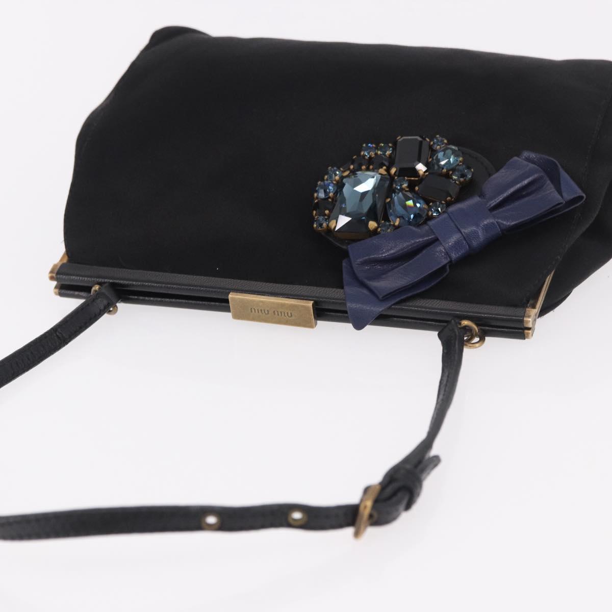 Miu Miu Hand Bag Satin Black Gold Auth 187043A