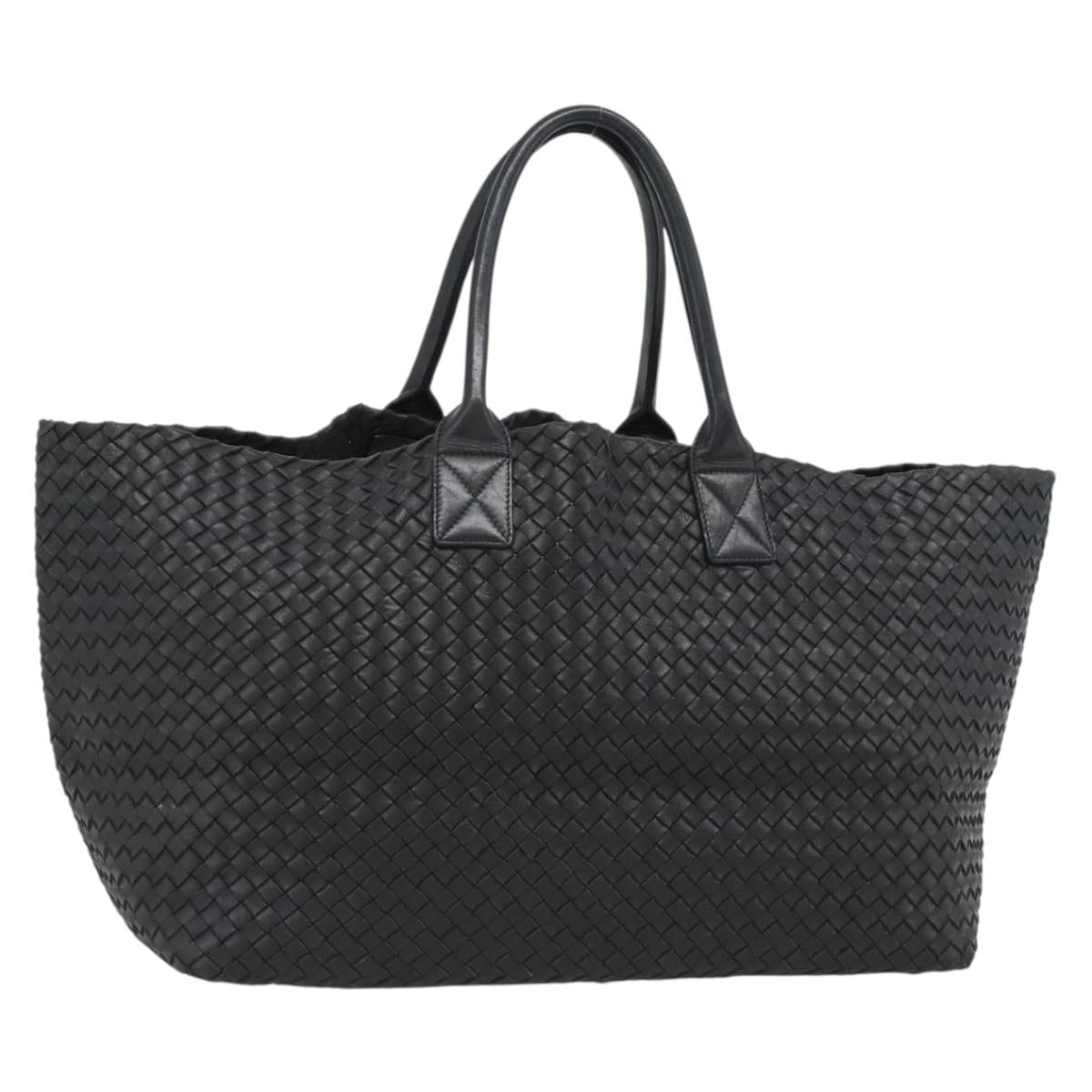 BOTTEGA VENETA INTRECCIATO Cabas MM Hand Bag Leather Black Auth 187044SAV