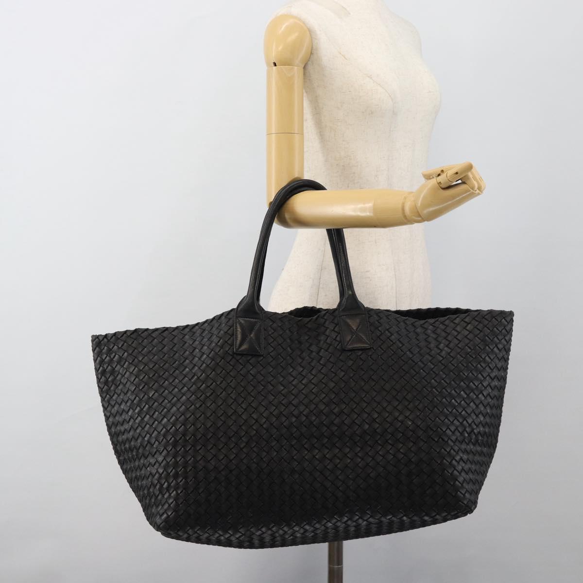 BOTTEGA VENETA INTRECCIATO Cabas MM Hand Bag Leather Black Auth 187044SAV