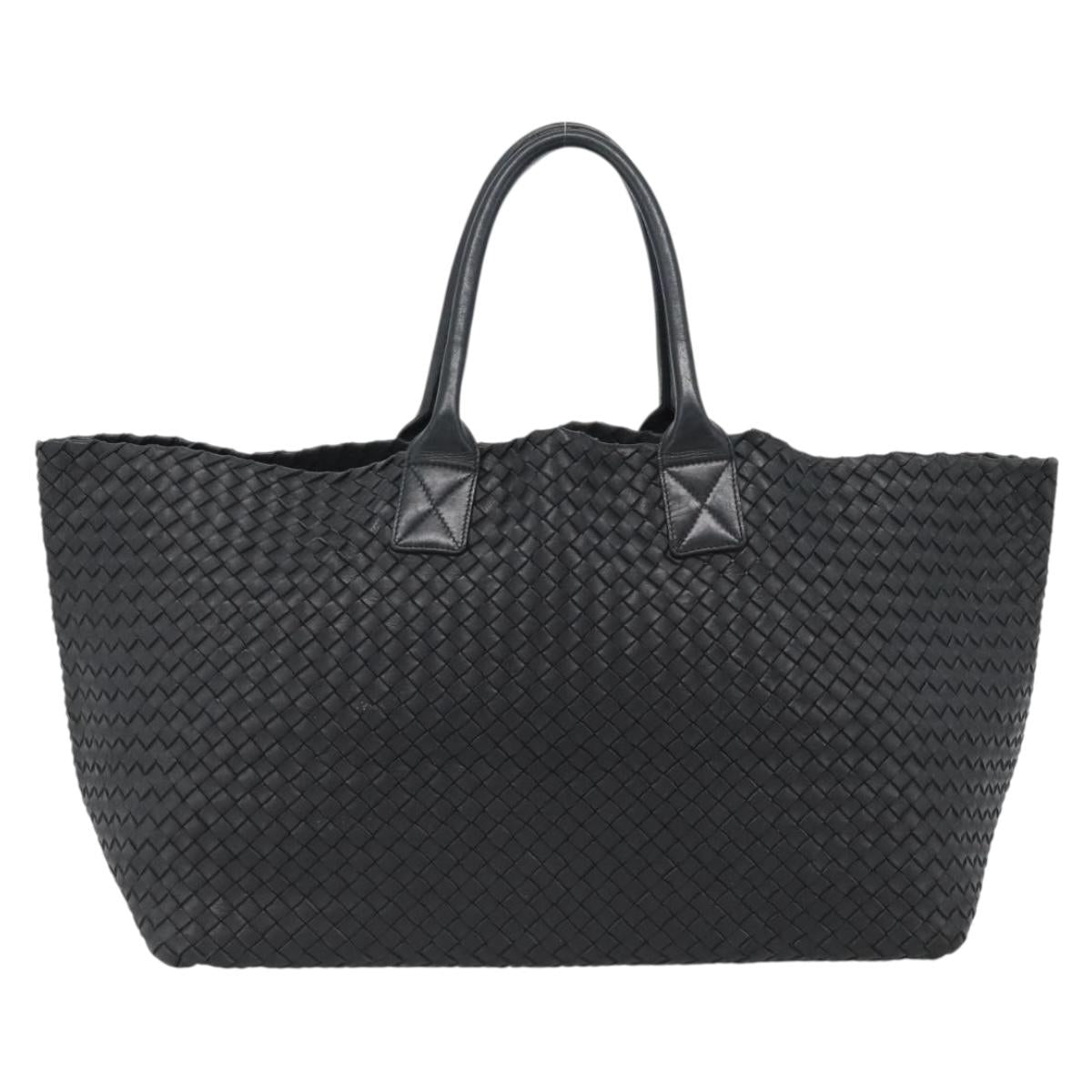 BOTTEGA VENETA INTRECCIATO Cabas MM Hand Bag Leather Black Auth 187044SAV