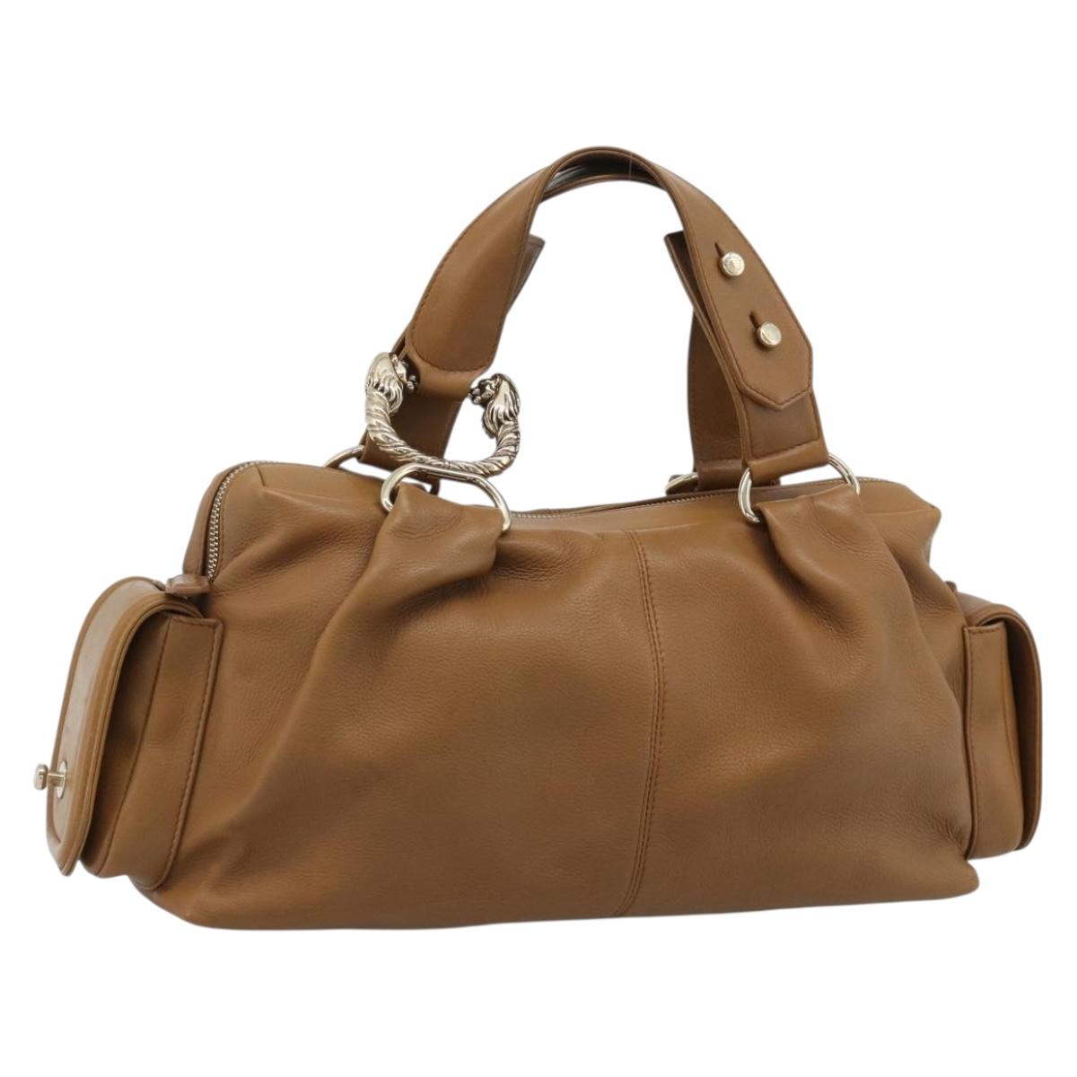 BVLGARI Tote Bag Leather Brown Gold Auth 187045