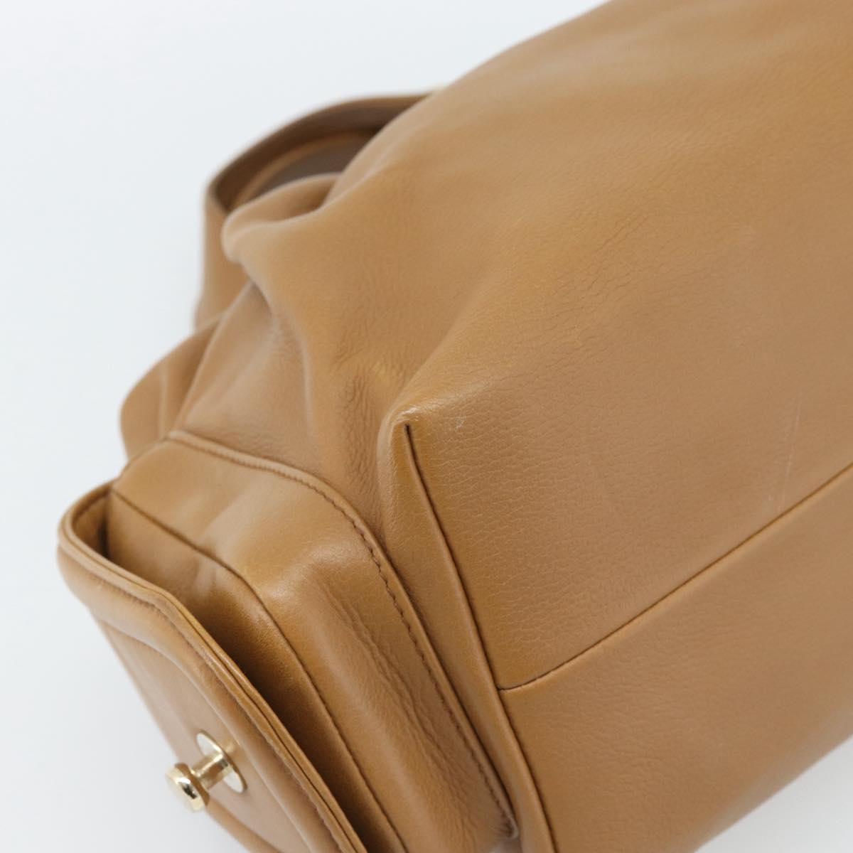 BVLGARI Tote Bag Leather Brown Gold Auth 187045