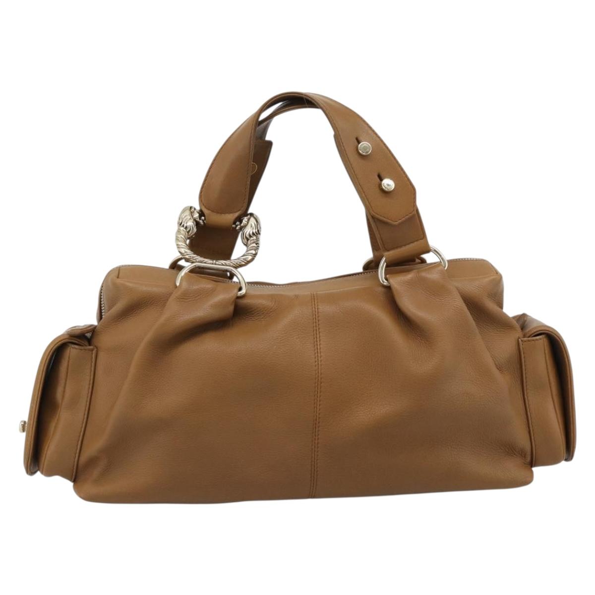BVLGARI Tote Bag Leather Brown Gold Auth 187045