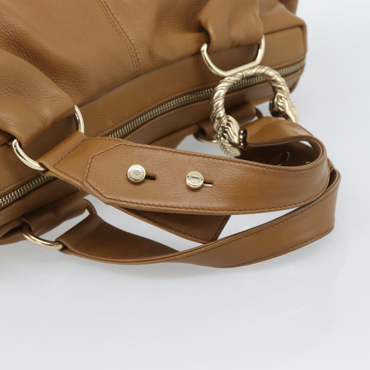 BVLGARI Tote Bag Leather Brown Gold Auth 187045