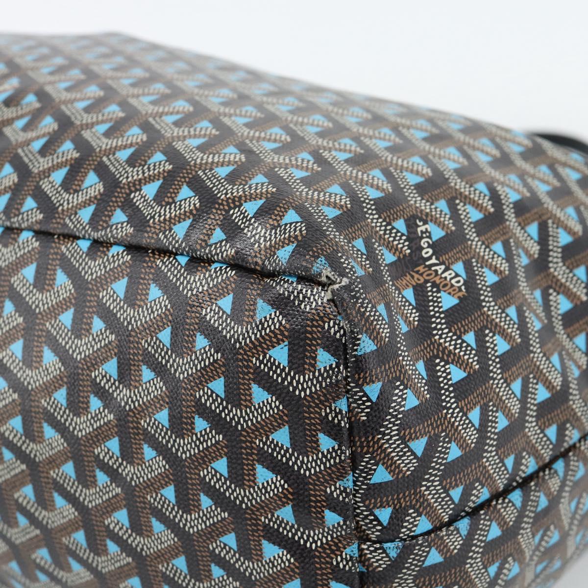 GOYARD Herringbone Saint Louis PM Tote Bag PVC Turquoise Blue Silver Auth 187046