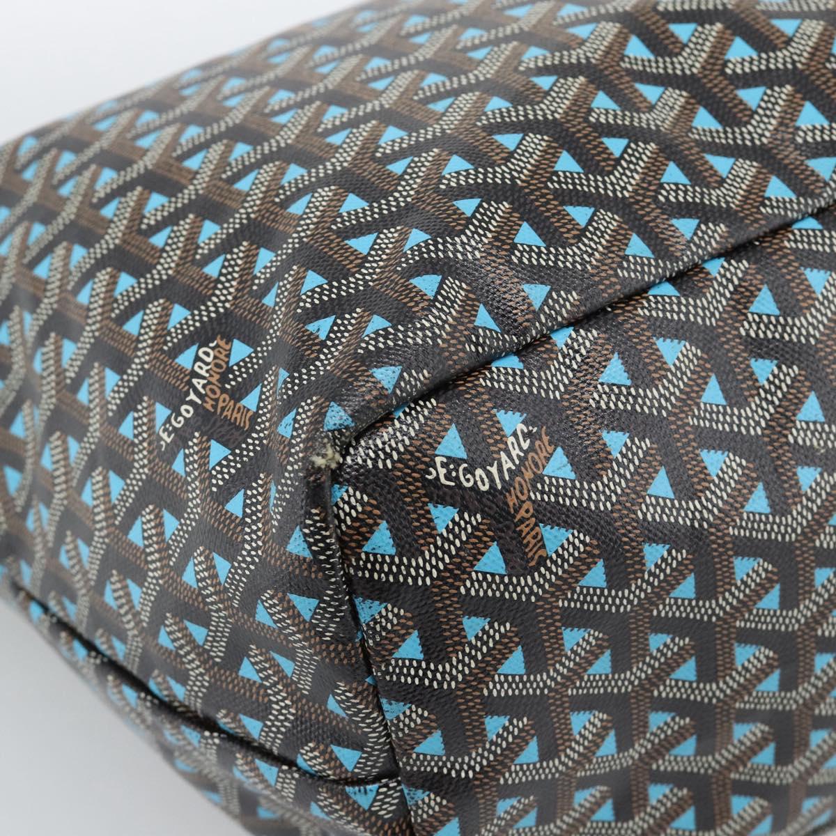 GOYARD Herringbone Saint Louis PM Tote Bag PVC Turquoise Blue Silver Auth 187046