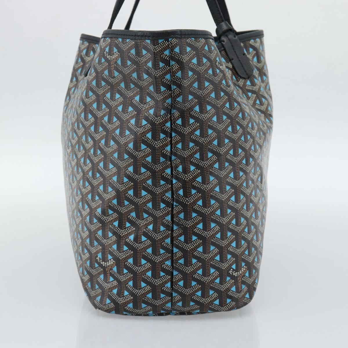 GOYARD Herringbone Saint Louis PM Tote Bag PVC Turquoise Blue Silver Auth 187046