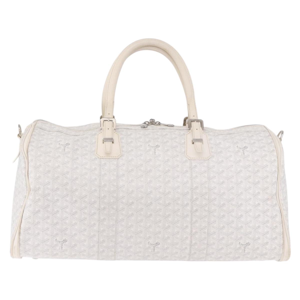 GOYARD Herringbone Boeing 55 Boston Bag PVC White Silver Auth 187047A