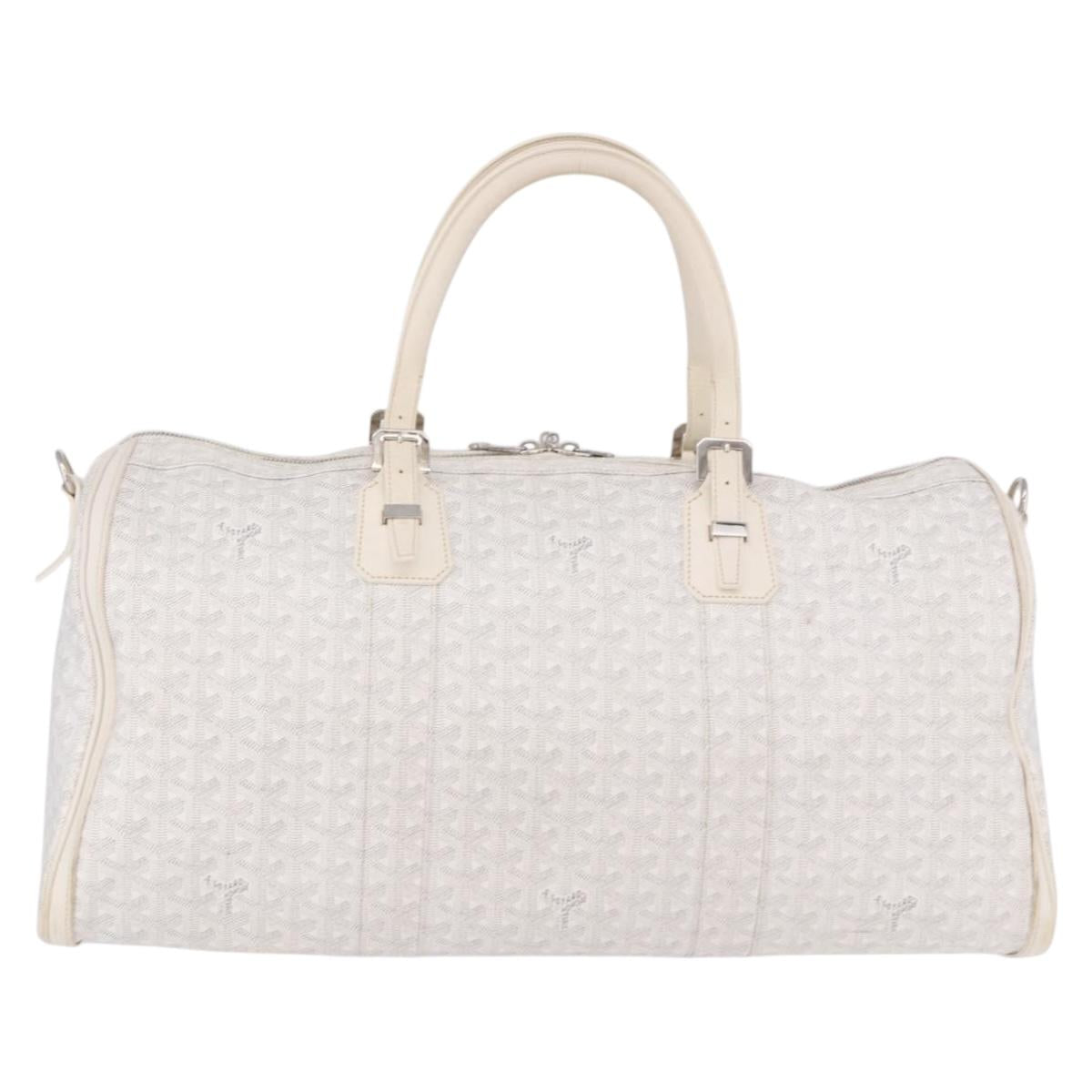 GOYARD Herringbone Boeing 55 Boston Bag PVC White Silver Auth 187047A