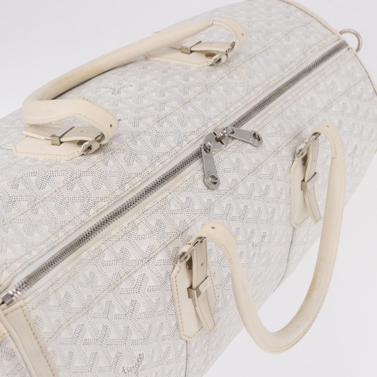 GOYARD Herringbone Boeing 55 Boston Bag PVC White Silver Auth 187047A