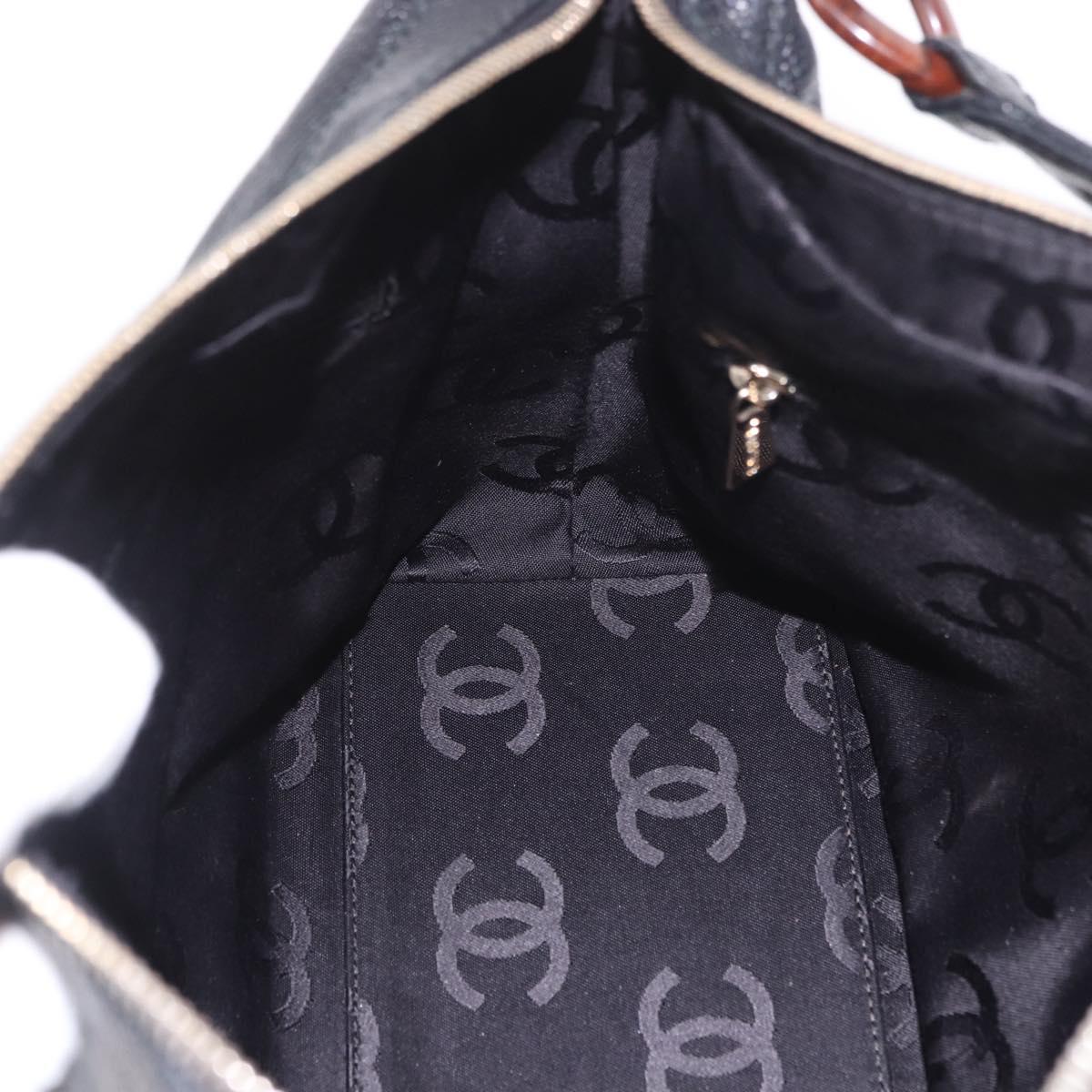 CHANEL Chain Shoulder Bag Caviar Skin Black Gold CC Auth 187048SAV