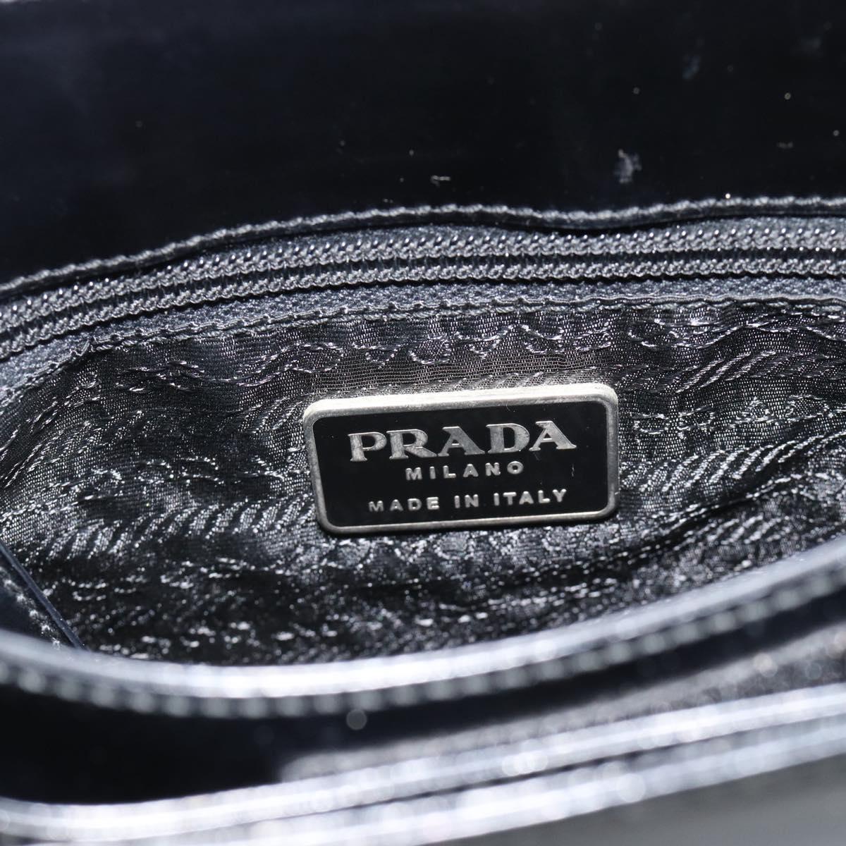 PRADA Shoulder Bag Leather Black Silver Auth 187050A