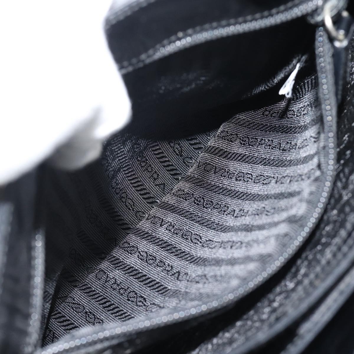 PRADA Shoulder Bag Leather Black Silver Auth 187050A