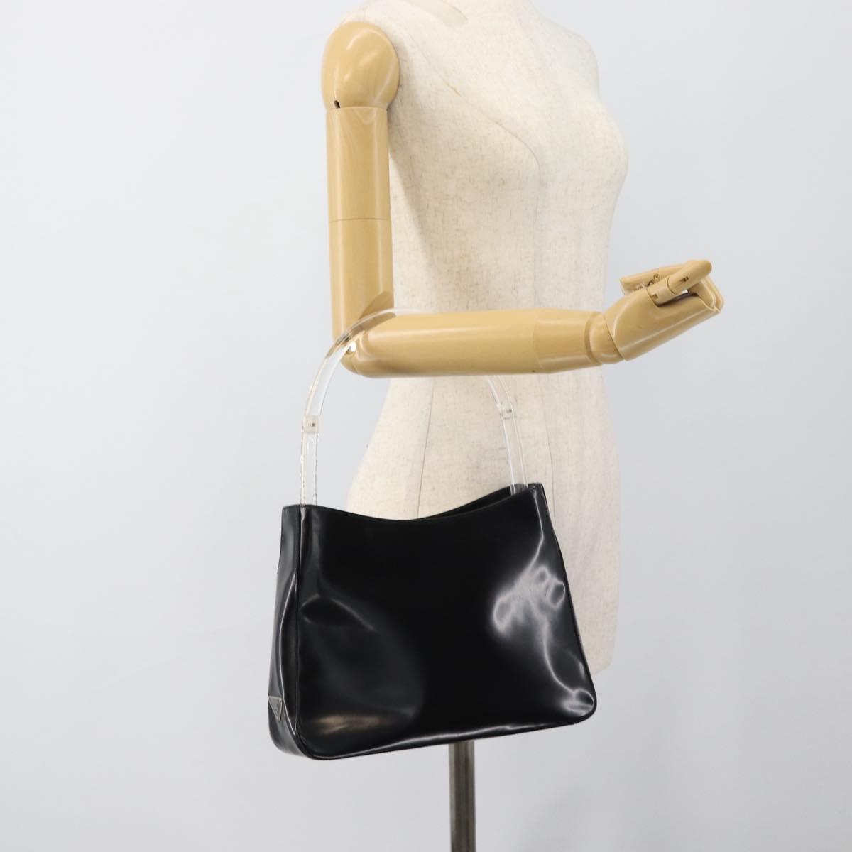 PRADA Shoulder Bag Leather Black Silver Auth 187050A