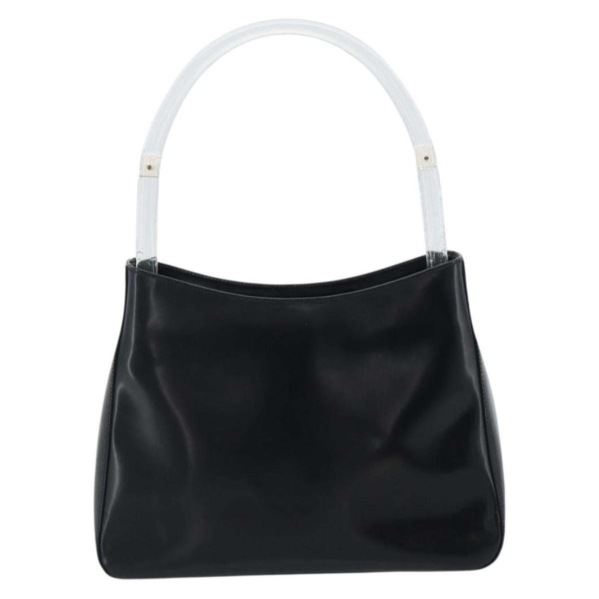 PRADA Shoulder Bag Leather Black Silver Auth 187050A