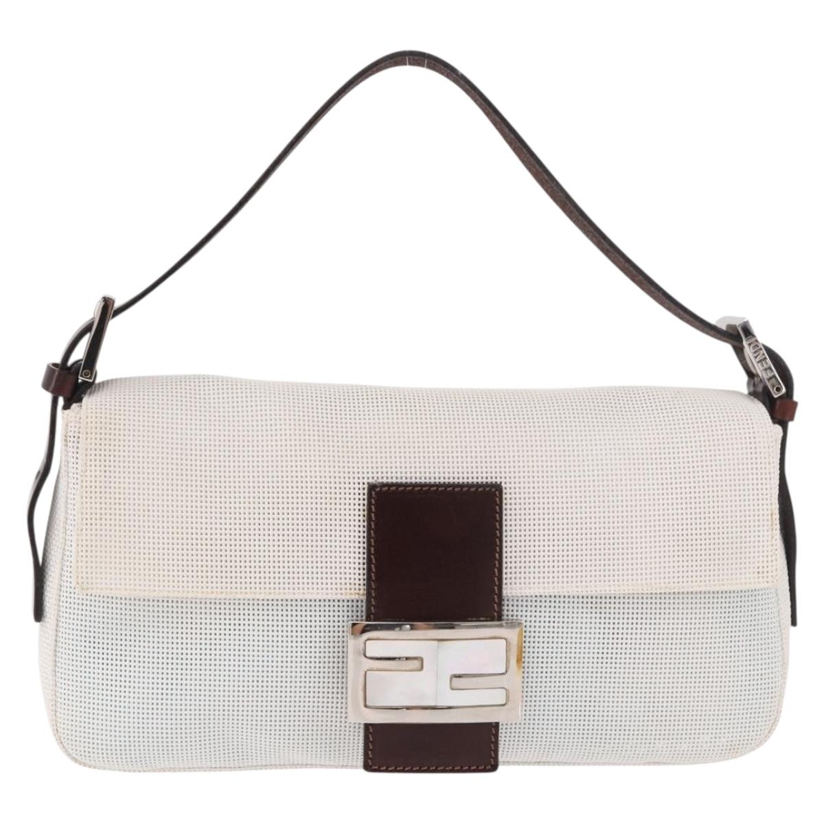 FENDI Mamma Baguette Shoulder Bag Mesh White Silver Auth 187051SAM