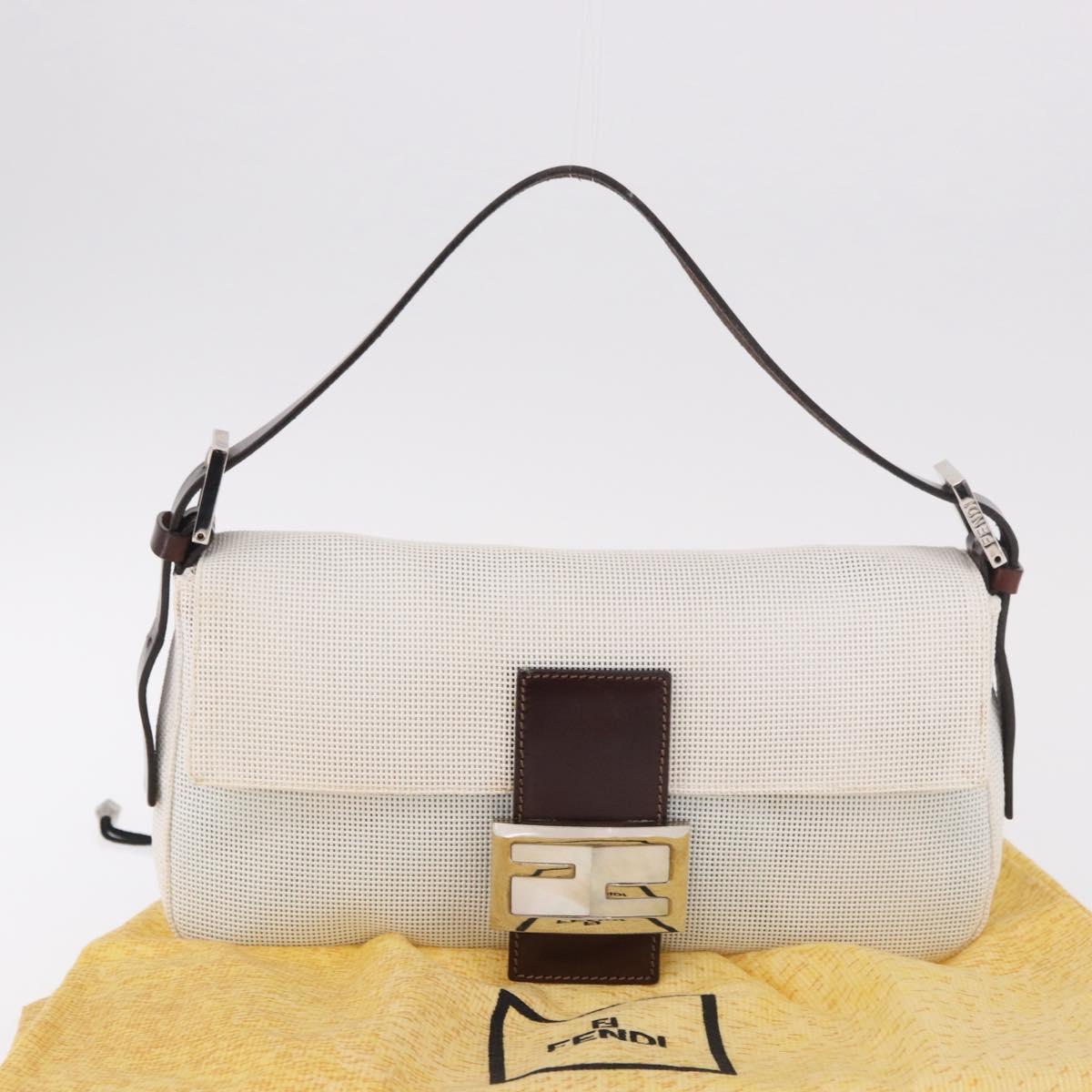 FENDI Mamma Baguette Shoulder Bag Mesh White Silver Auth 187051SAM