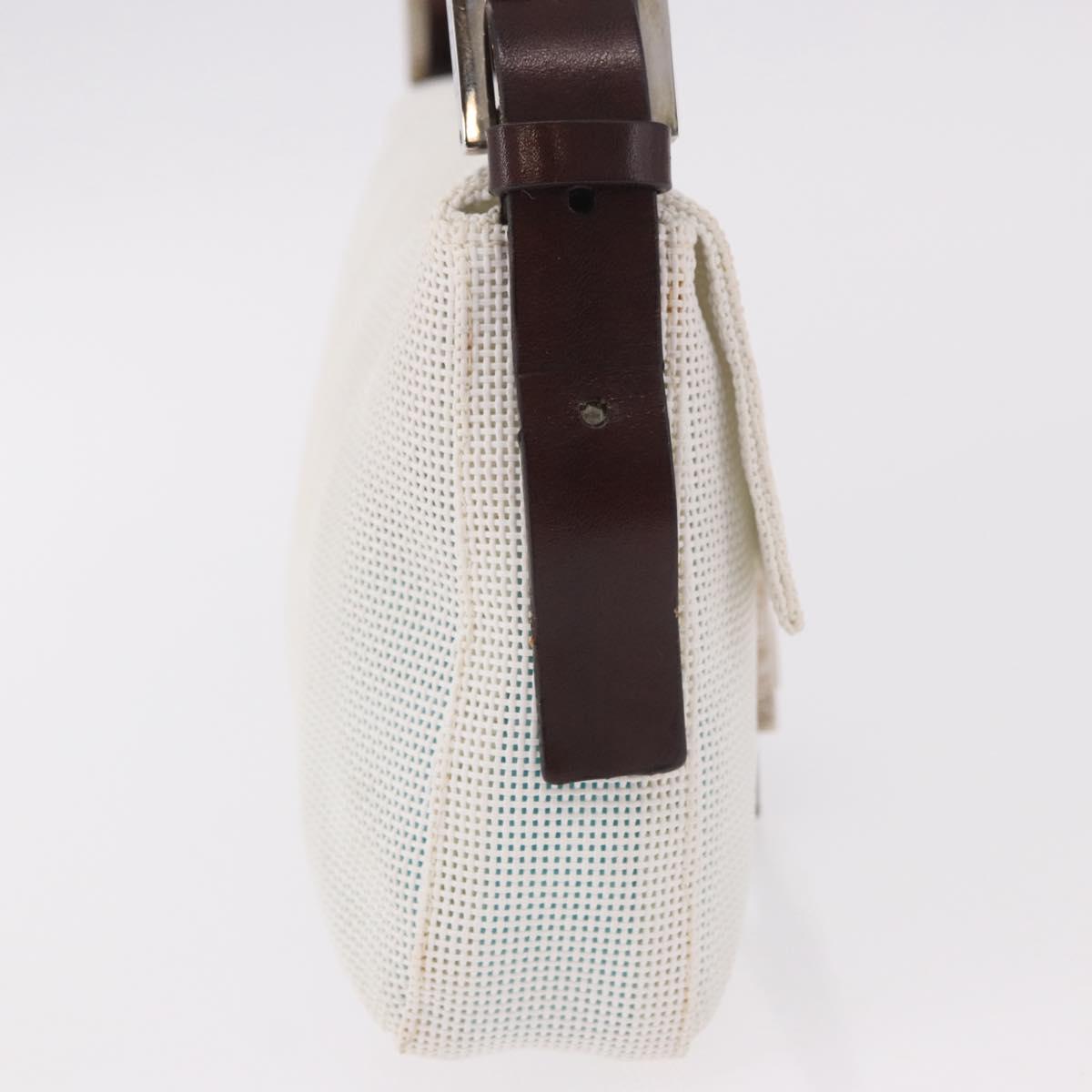 FENDI Mamma Baguette Shoulder Bag Mesh White Silver Auth 187051SAM