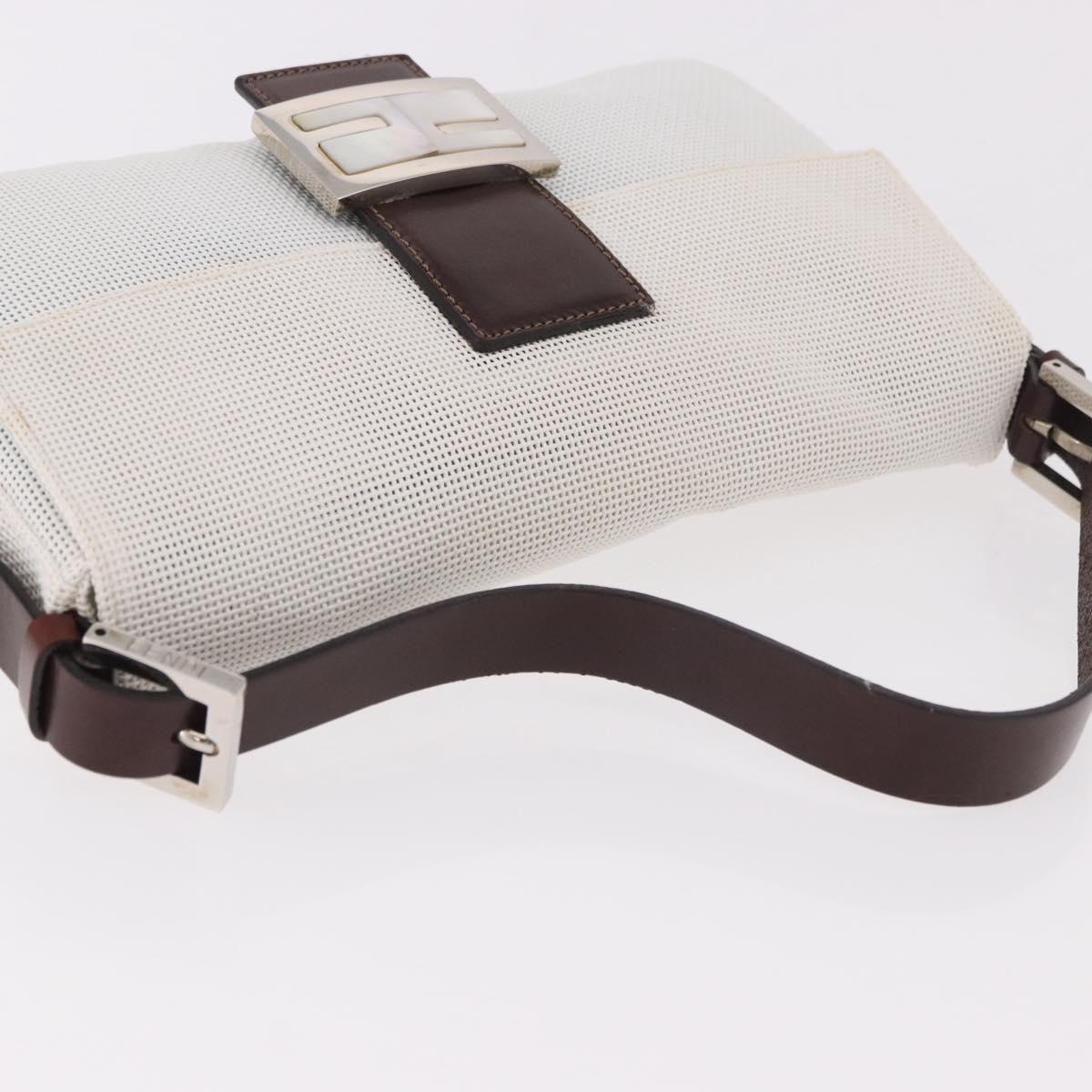 FENDI Mamma Baguette Shoulder Bag Mesh White Silver Auth 187051SAM