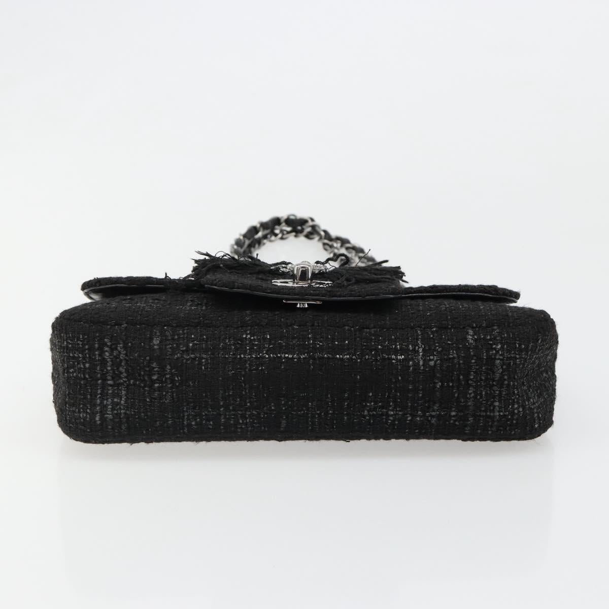 CHANEL Chain Shoulder Bag Tweed Silver Black CC Auth 187052SAM
