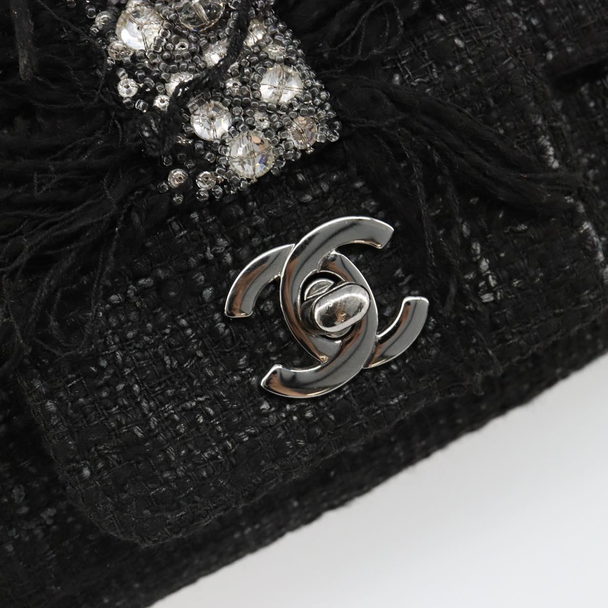 CHANEL Chain Shoulder Bag Tweed Silver Black CC Auth 187052SAM