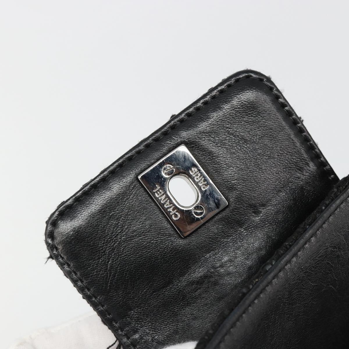 CHANEL Chain Shoulder Bag Tweed Silver Black CC Auth 187052SAM
