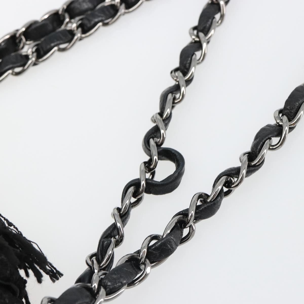 CHANEL Chain Shoulder Bag Tweed Silver Black CC Auth 187052SAM