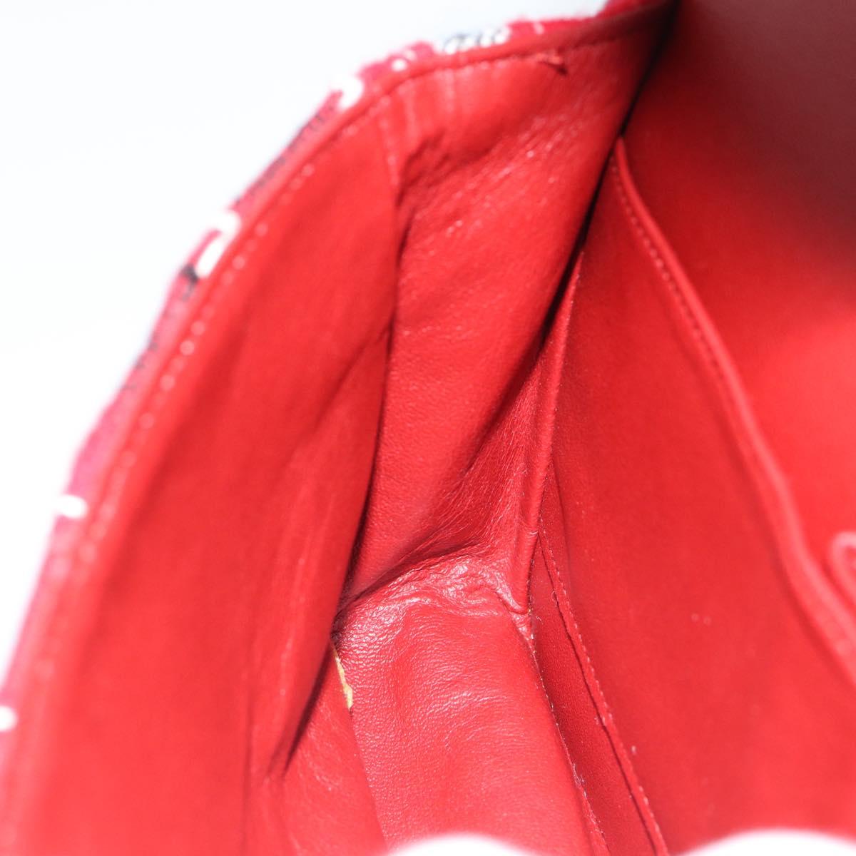 CHANEL Matelasse25 Double Flap Chain Bag Tweed Red Silver CC Auth 187053SAM