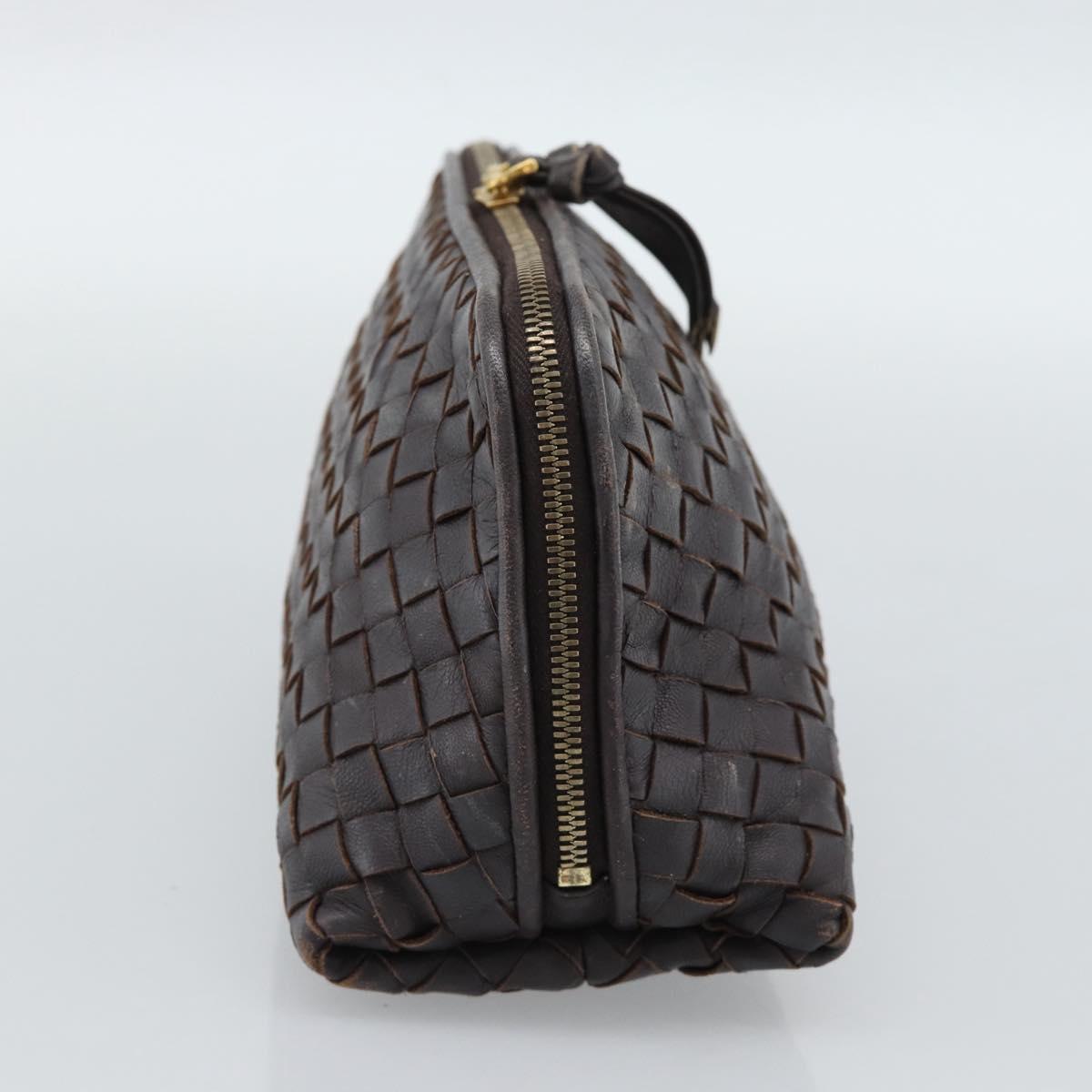 BOTTEGA VENETA INTRECCIATO Pouch Leather Brown Gold 132535 Auth 187056
