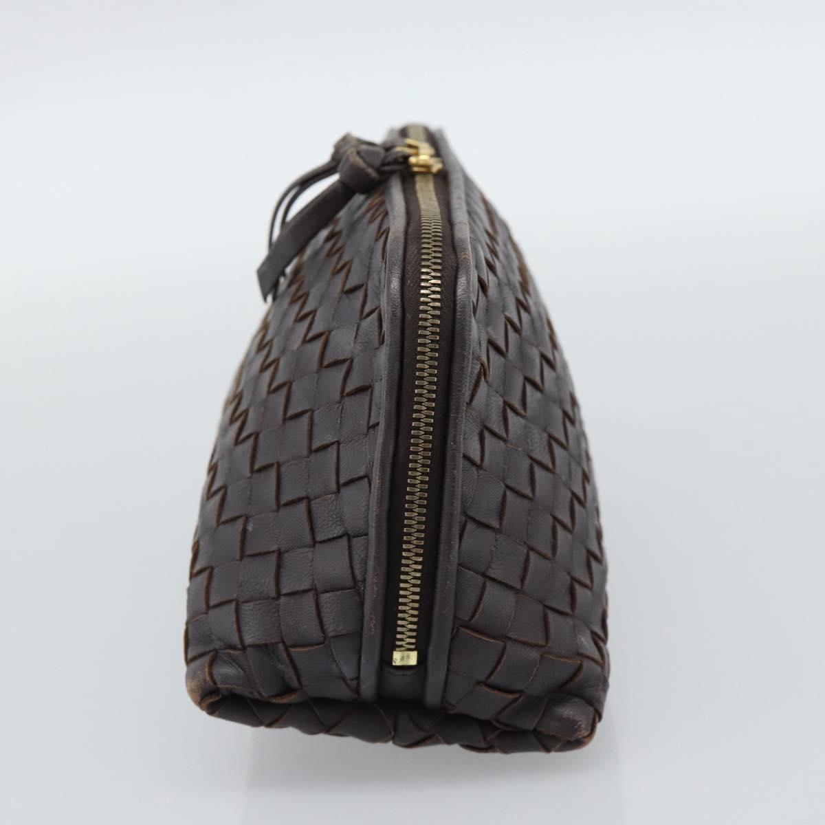 BOTTEGA VENETA INTRECCIATO Pouch Leather Brown Gold 132535 Auth 187056