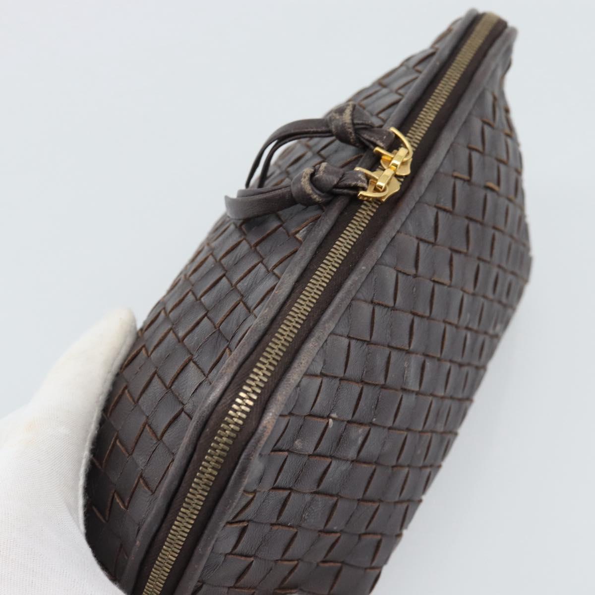 BOTTEGA VENETA INTRECCIATO Pouch Leather Brown Gold 132535 Auth 187056