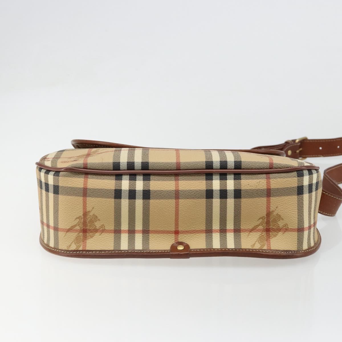 Burberrys Nova Check Shoulder Bag PVC Leather Beige Gold Auth 187080