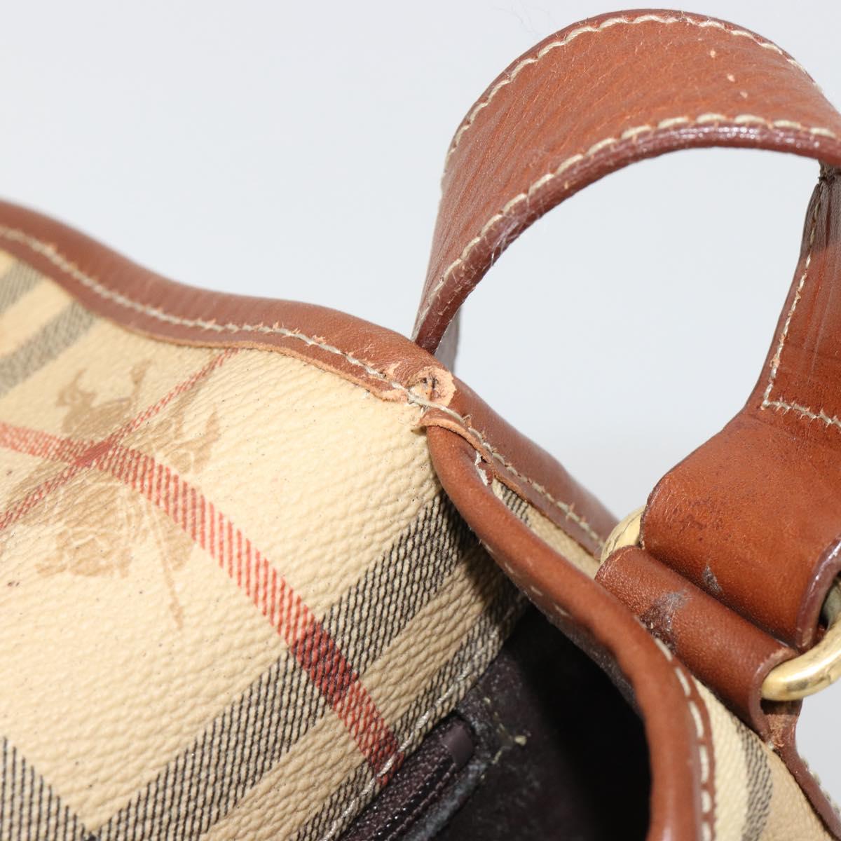 Burberrys Nova Check Shoulder Bag PVC Leather Beige Gold Auth 187080