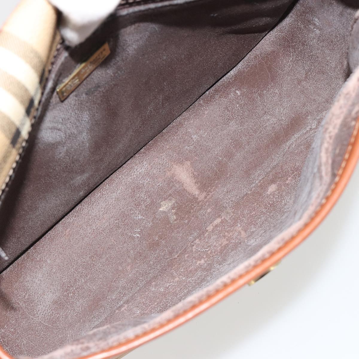 Burberrys Nova Check Shoulder Bag PVC Leather Beige Gold Auth 187080
