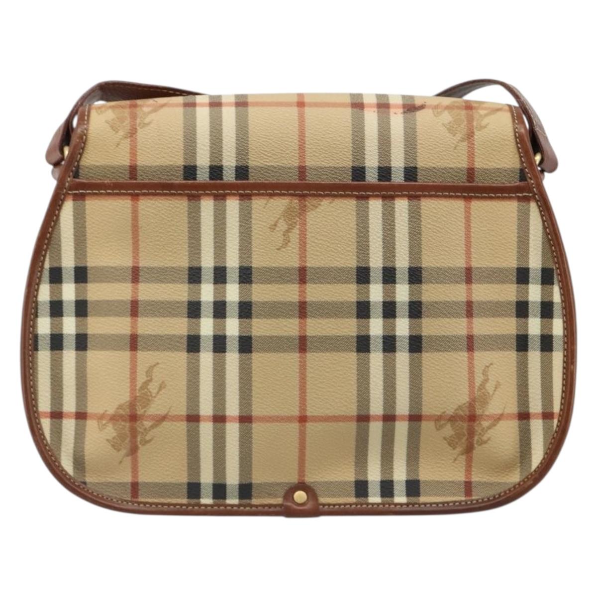 Burberrys Nova Check Shoulder Bag PVC Leather Beige Gold Auth 187080