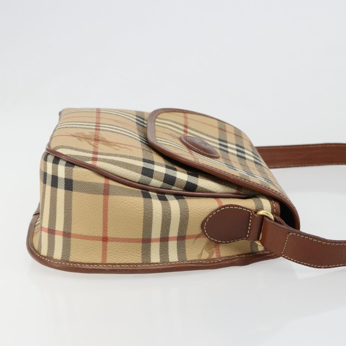 Burberrys Nova Check Shoulder Bag PVC Leather Beige Gold Auth 187080