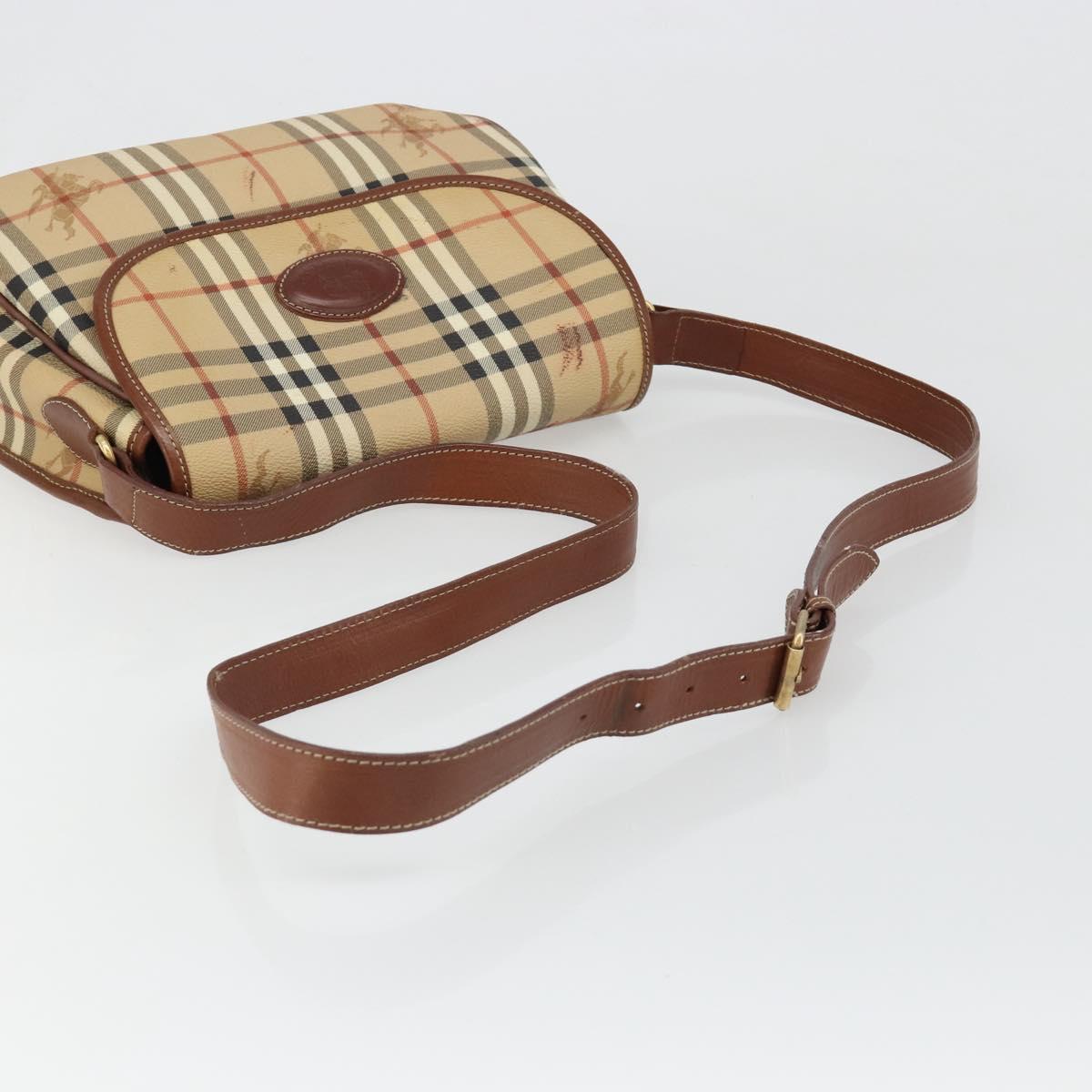 Burberrys Nova Check Shoulder Bag PVC Leather Beige Gold Auth 187080