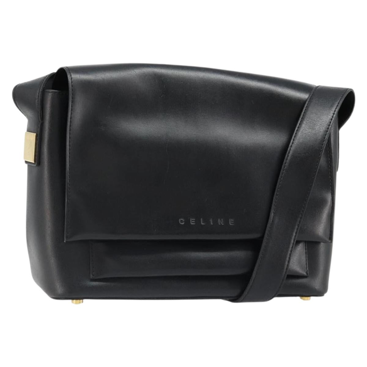 CELINE Shoulder Bag Leather Black Gold Auth 187081
