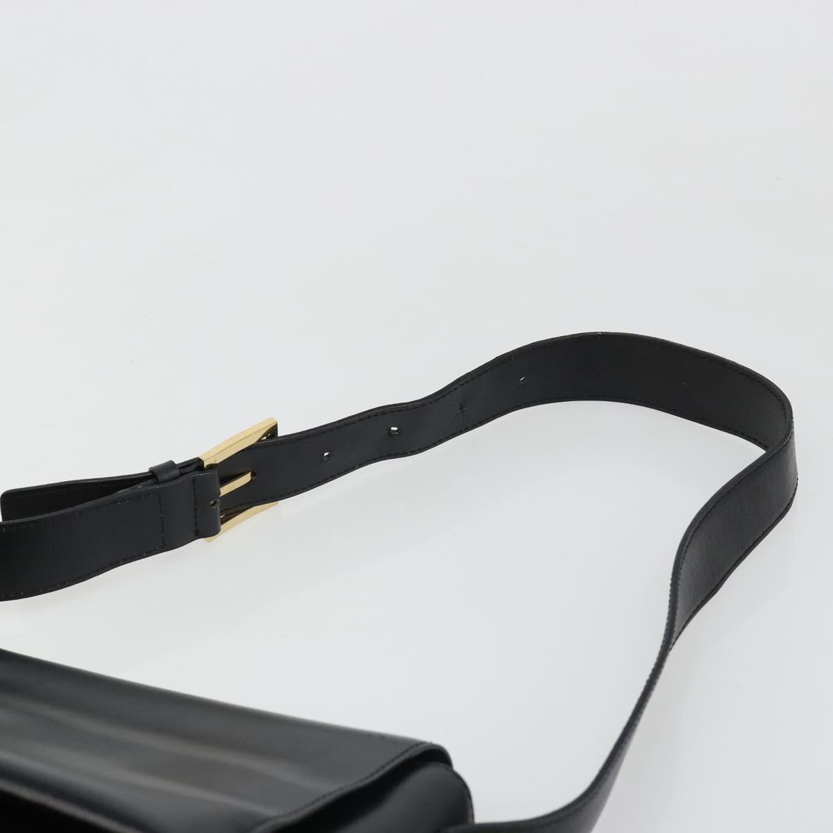 CELINE Shoulder Bag Leather Black Gold Auth 187081