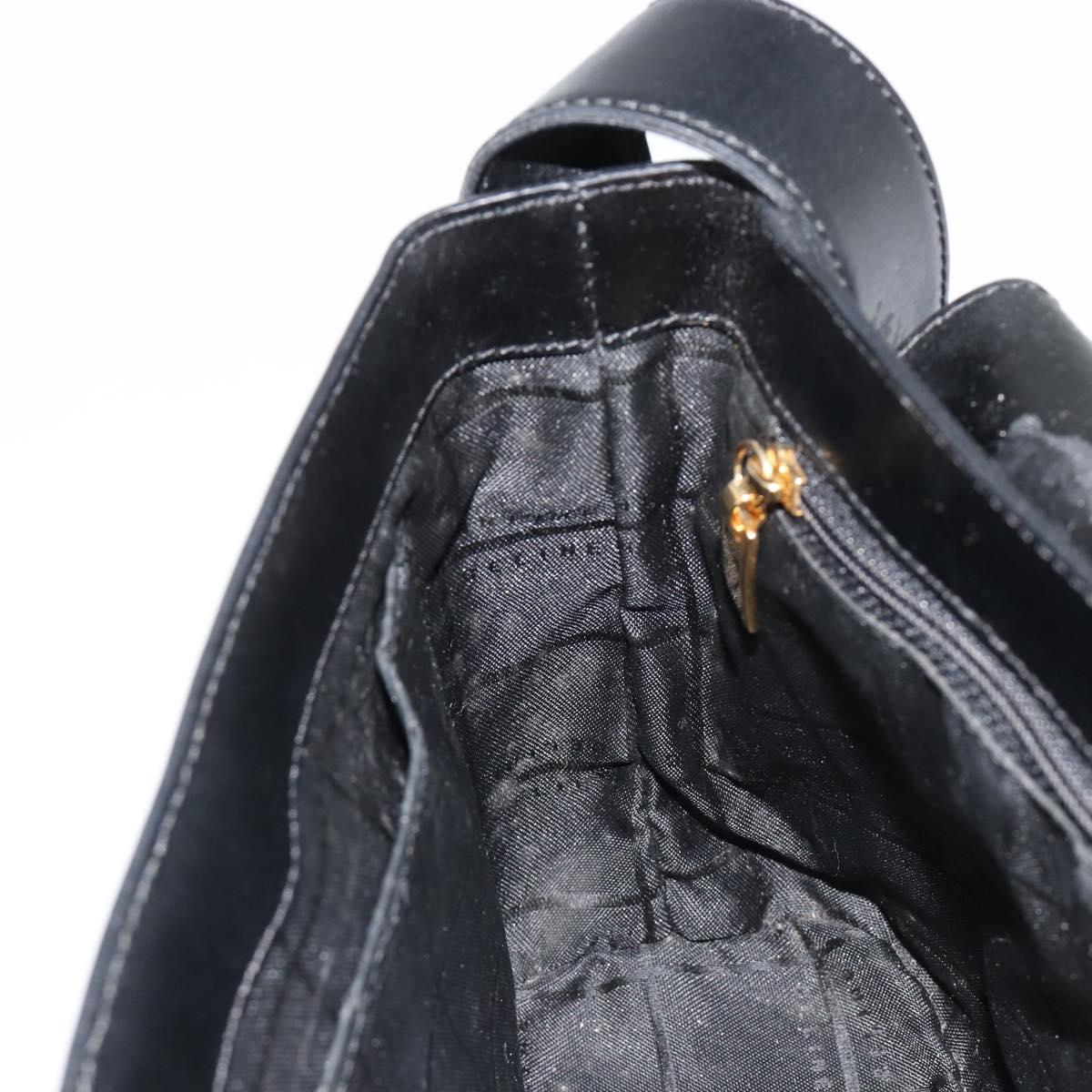 CELINE Shoulder Bag Leather Black Gold Auth 187081