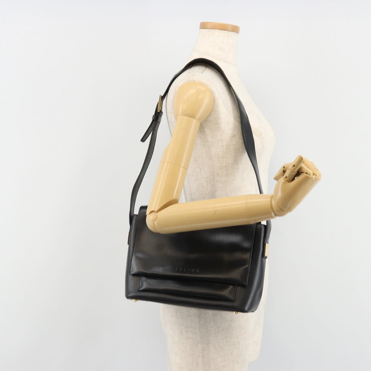 CELINE Shoulder Bag Leather Black Gold Auth 187081