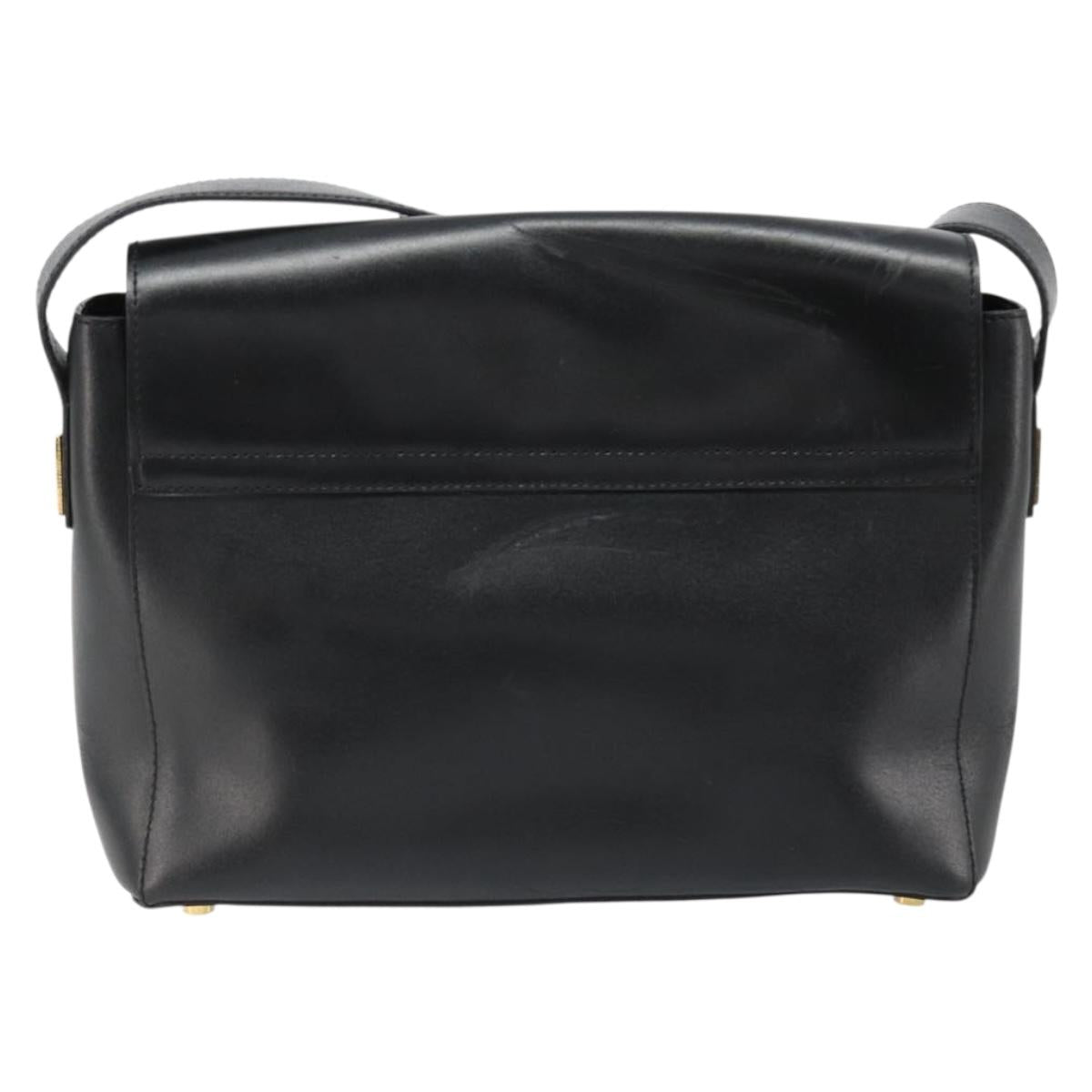 CELINE Shoulder Bag Leather Black Gold Auth 187081