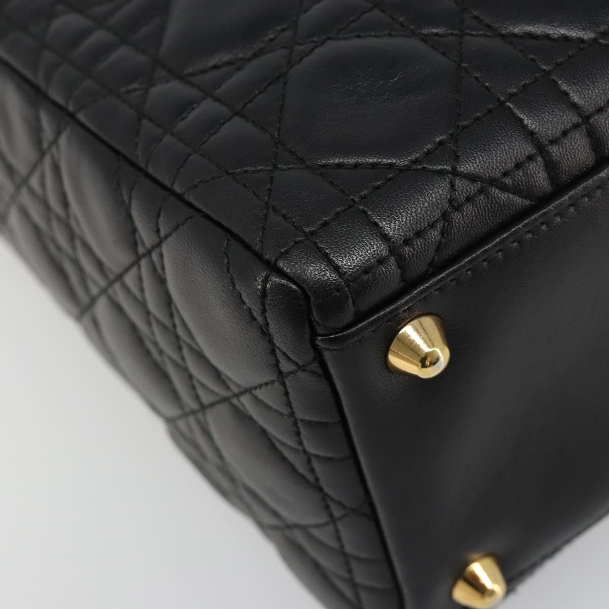 Christian Dior Lady Dior Canage Bag Lamb Skin 2way Black Gold Auth 187084SAM