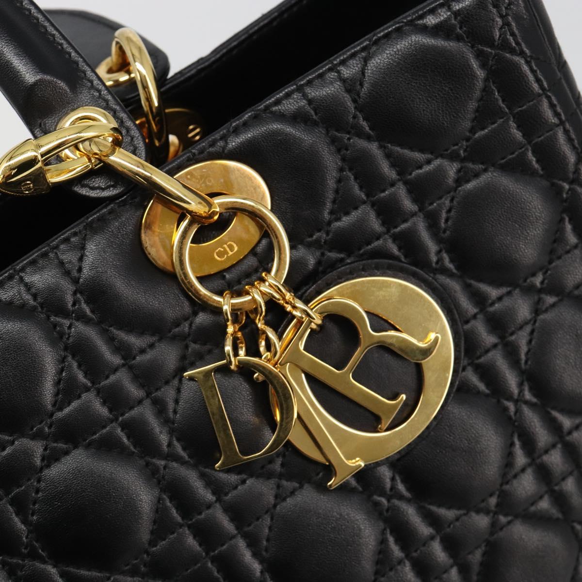 Christian Dior Lady Dior Canage Bag Lamb Skin 2way Black Gold Auth 187084SAM