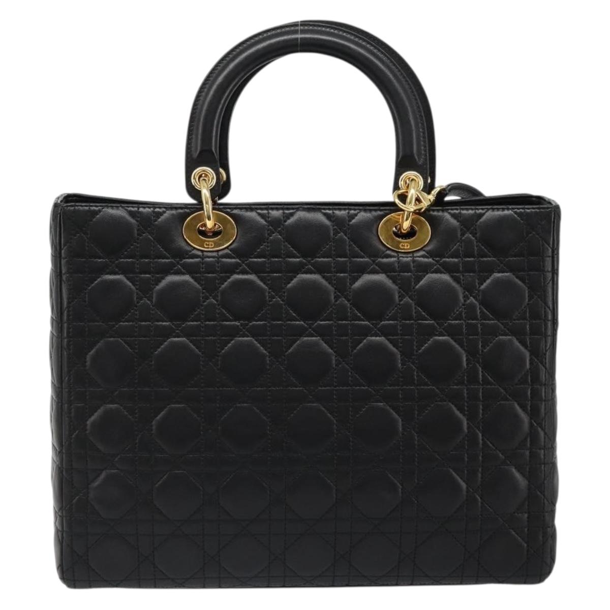 Christian Dior Lady Dior Canage Bag Lamb Skin 2way Black Gold Auth 187084SAM