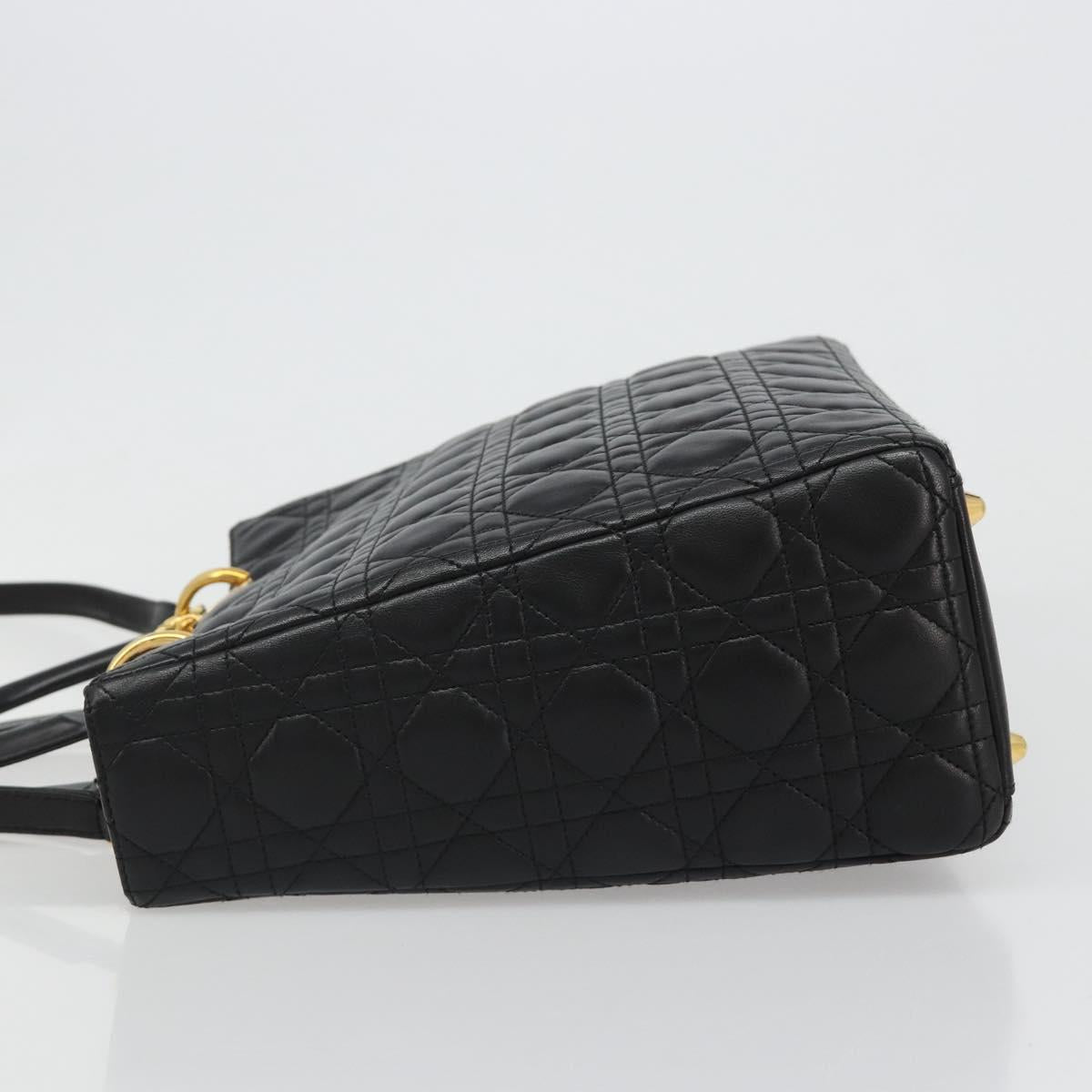 Christian Dior Lady Dior Canage Bag Lamb Skin 2way Black Gold Auth 187084SAM