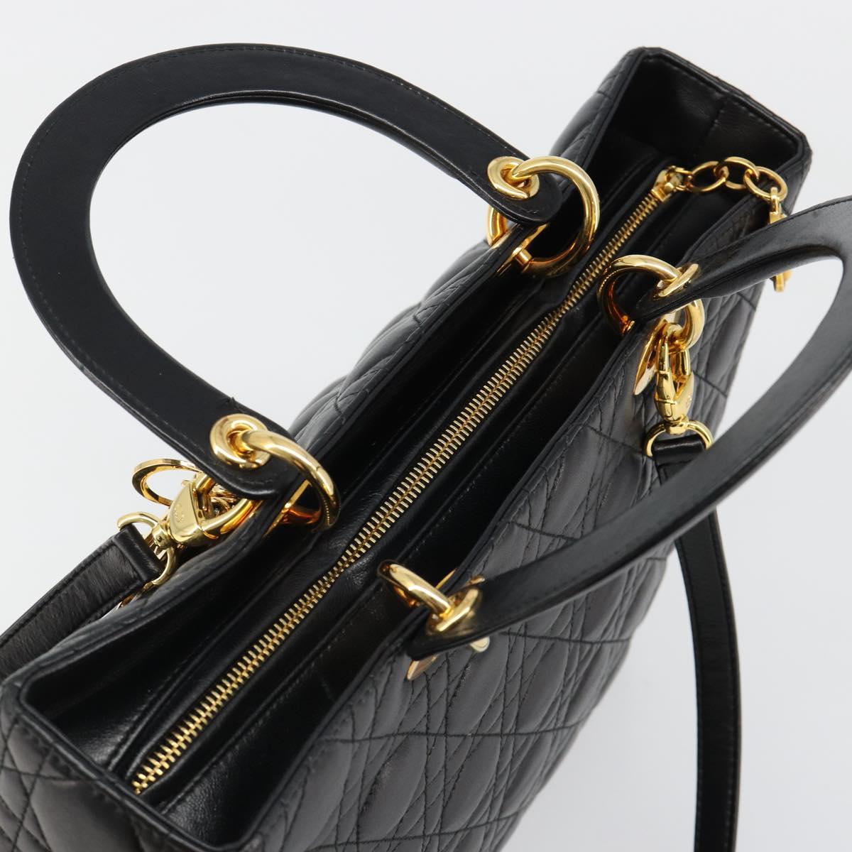 Christian Dior Lady Dior Canage Bag Lamb Skin 2way Black Gold Auth 187084SAM