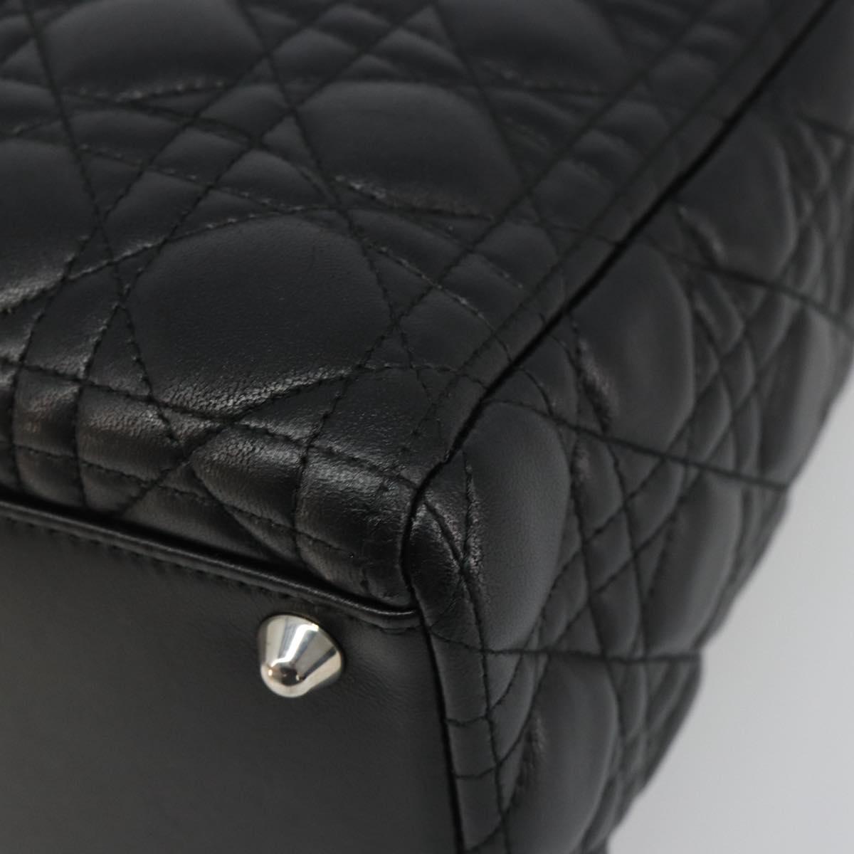 Christian Dior Lady Dior Canage Bag Lamb Skin 2way Black Silver Auth 187086SAM